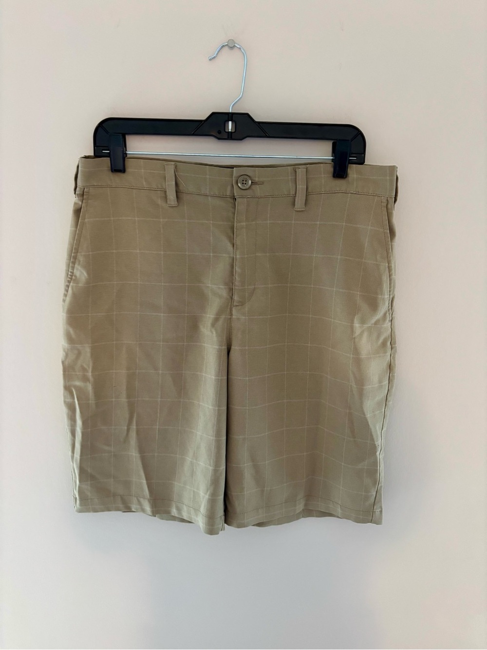 bcg Men’s Tan Windowpane Flat Front Shorts Golf Casual Shorts Size 32